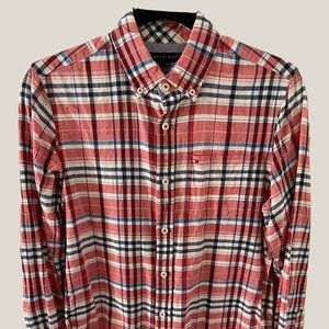 SALE XS TOMMY HILFIGER CUSTOM FIT ORANGE PLAID WOVEN SHIRT